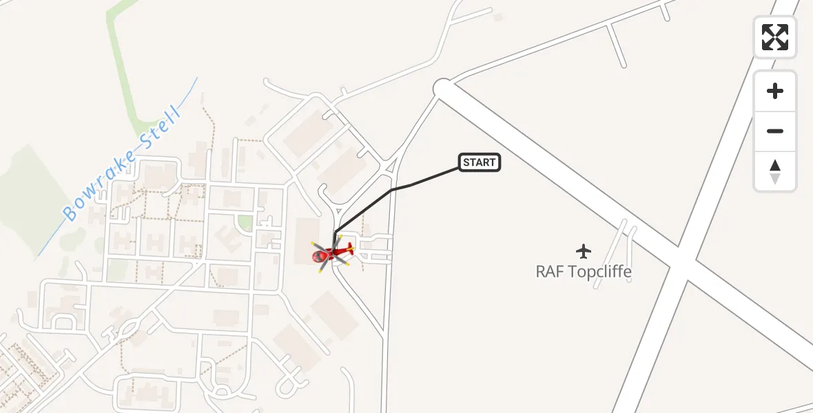 Flight route map: Air Ambulance Helicopter to RAF Topcliffe, RAF Topcliffe
