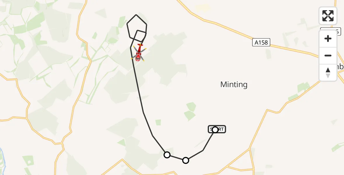Routekaart van de vlucht: Air Ambulance Helicopter to East Lindsey, Permissive footpaath