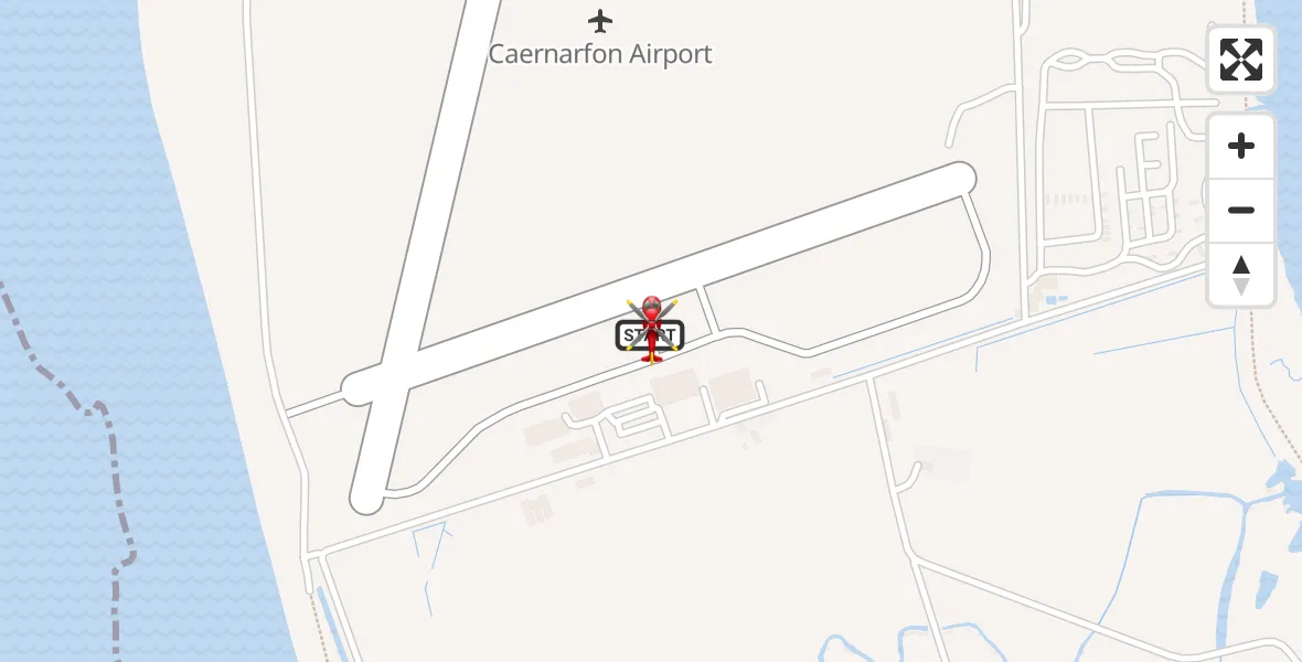 Flight path map showing Air Ambulance Helicopter route from Caernarfon Airport to Caernarfon Airport
