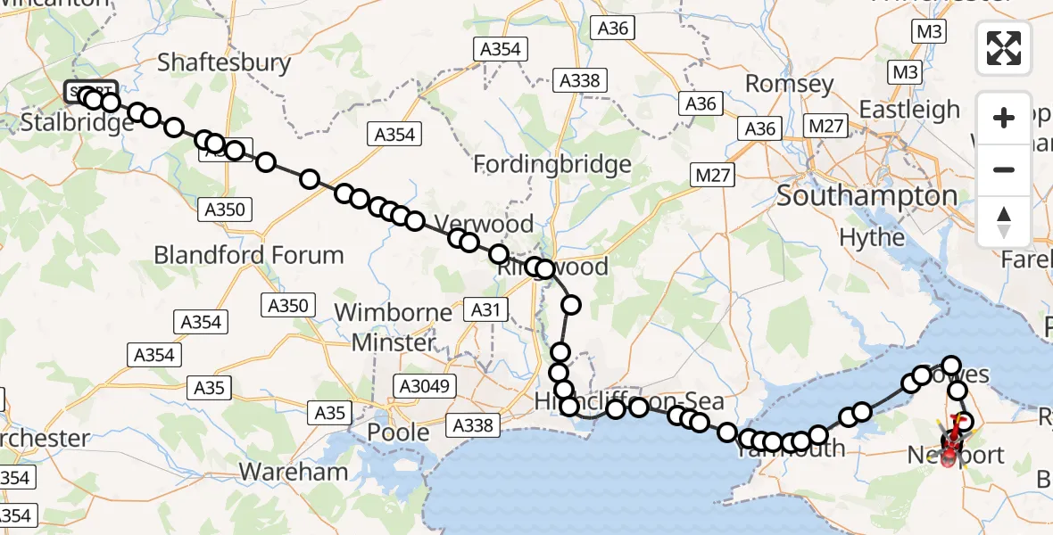 Flight route map: Air Ambulance Helicopter to St Marys Hospital Isle Of Wight, St Marys Hospital Isle Of Wight