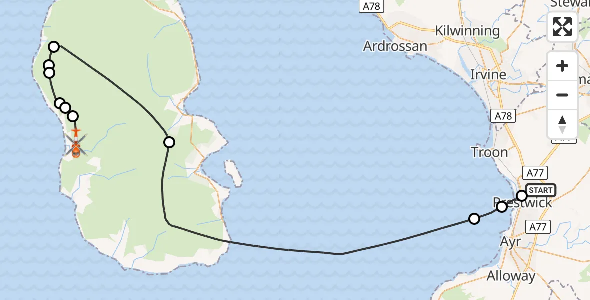 Flight route map: Coastguard Helicopter to Machrie, Machrie