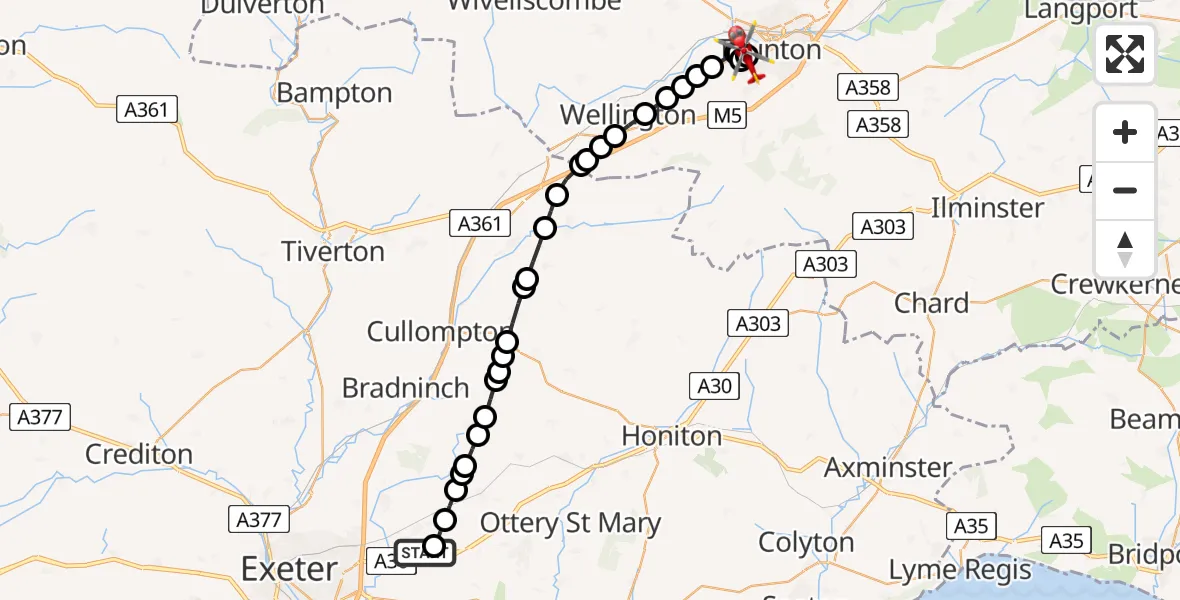 Flight route map: Air Ambulance Helicopter to Musgrove Hospital, Musgrove Hospital