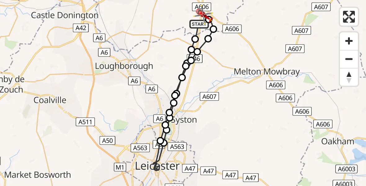 Flight route map: Air Ambulance Helicopter to Nottingham Heliport, Nottingham Heliport