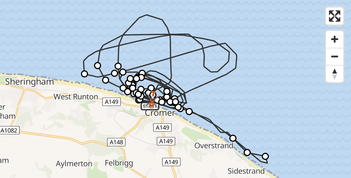 Routekaart van de vlucht: Coastguard Helicopter to Cromer, Cromer