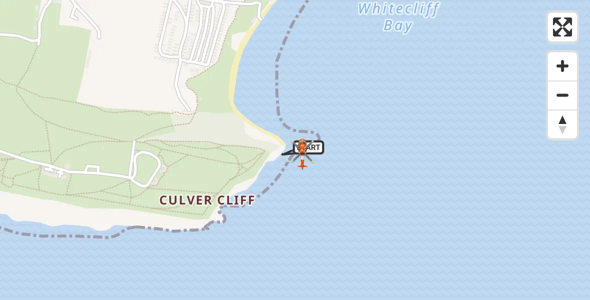 Flight route map: Coastguard Helicopter to Bembridge, Culver Down Road