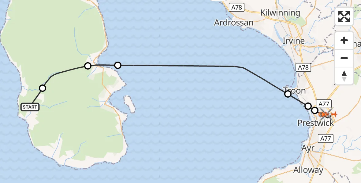 Routekaart van de vlucht: Coastguard Helicopter to Glasgow Prestwick Airport, Glasgow Prestwick Airport