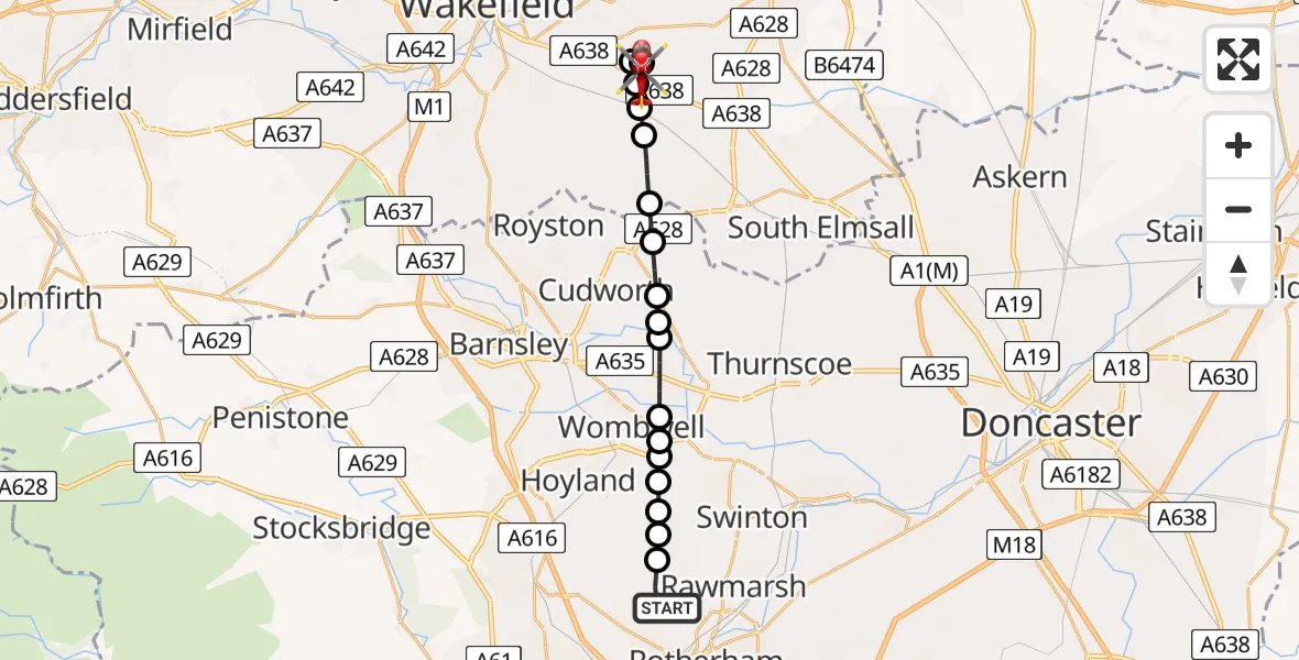 Routekaart van de vlucht: Air Ambulance Helicopter to YAA Nostell Helicopter Port, YAA Nostell Helicopter Port
