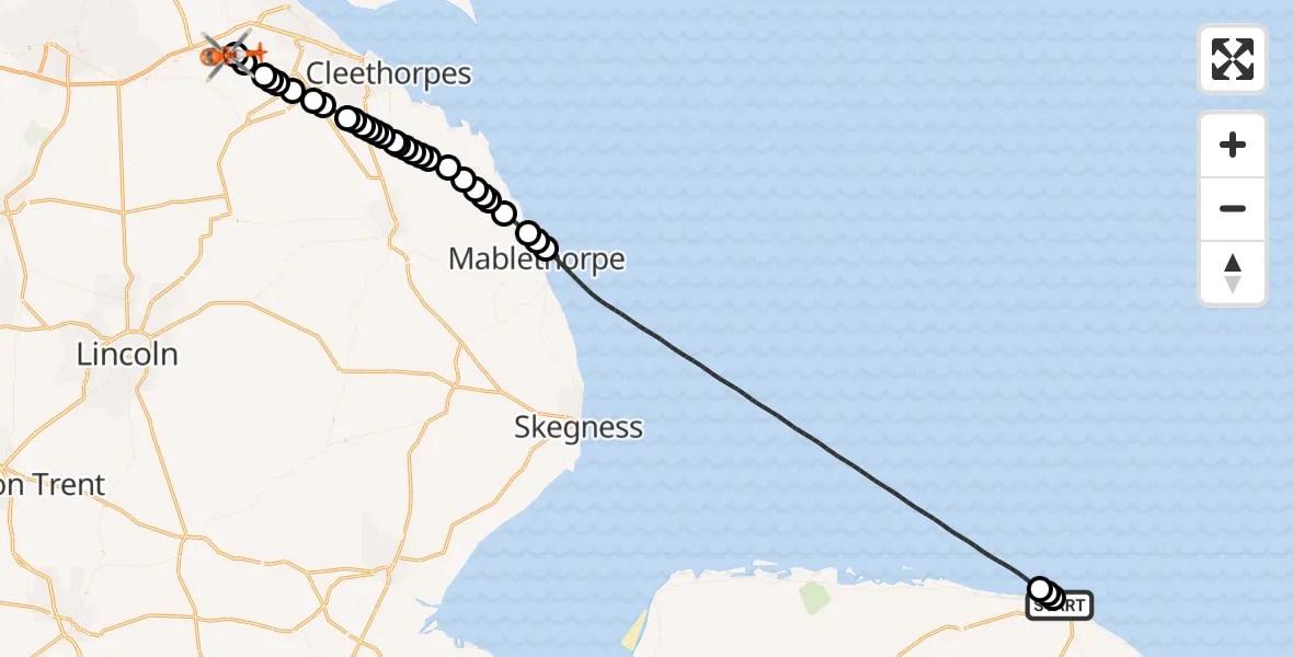 Routekaart van de vlucht: Coastguard Helicopter to Kirmington, High Street