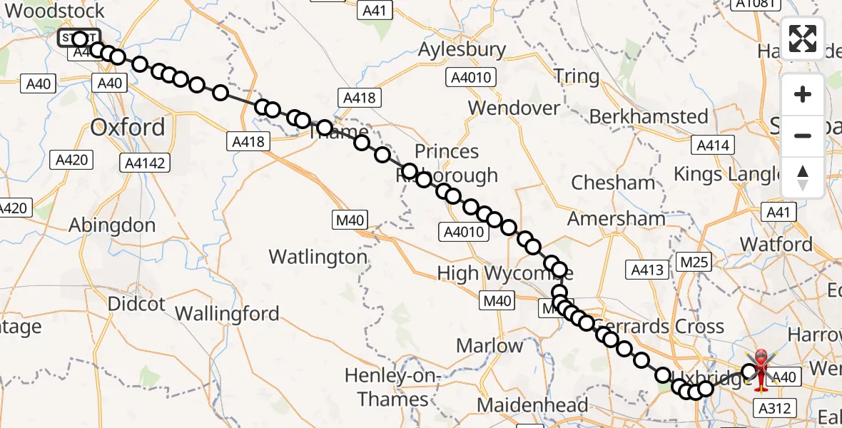 Flight route map: Air Ambulance Helicopter to RAF Northolt, RAF Northolt