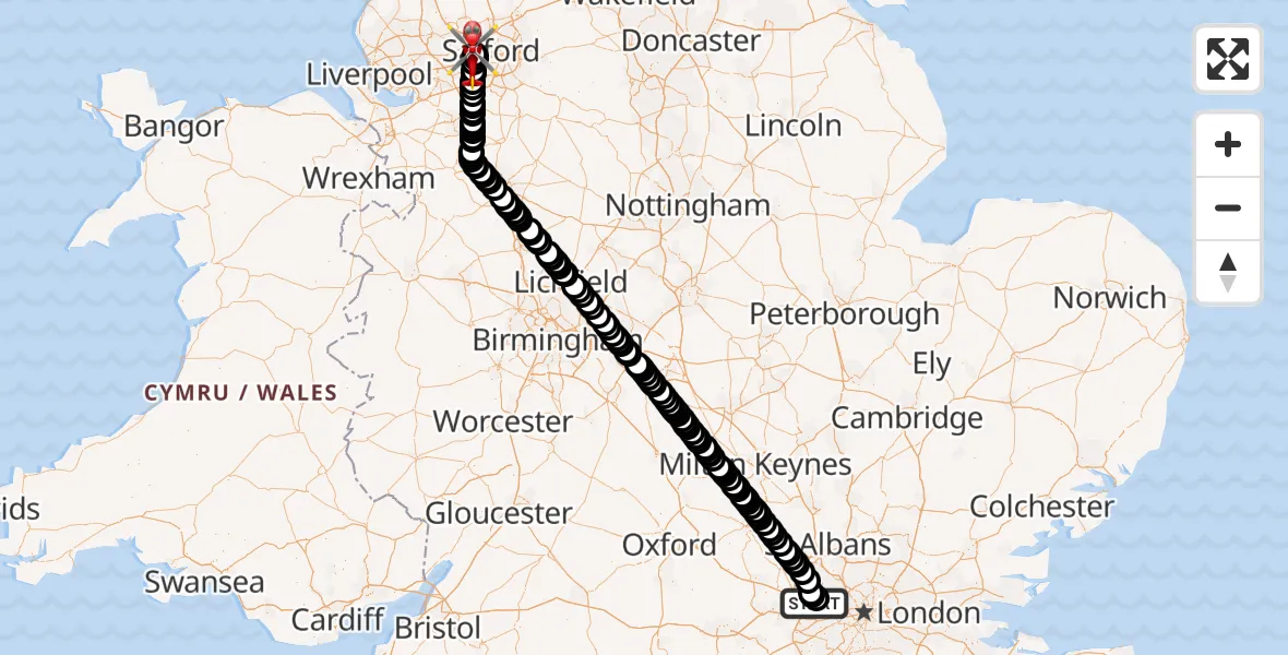 Flight route map: Air Ambulance Helicopter to Manchester Barton Aerodrome, Manchester Barton Aerodrome