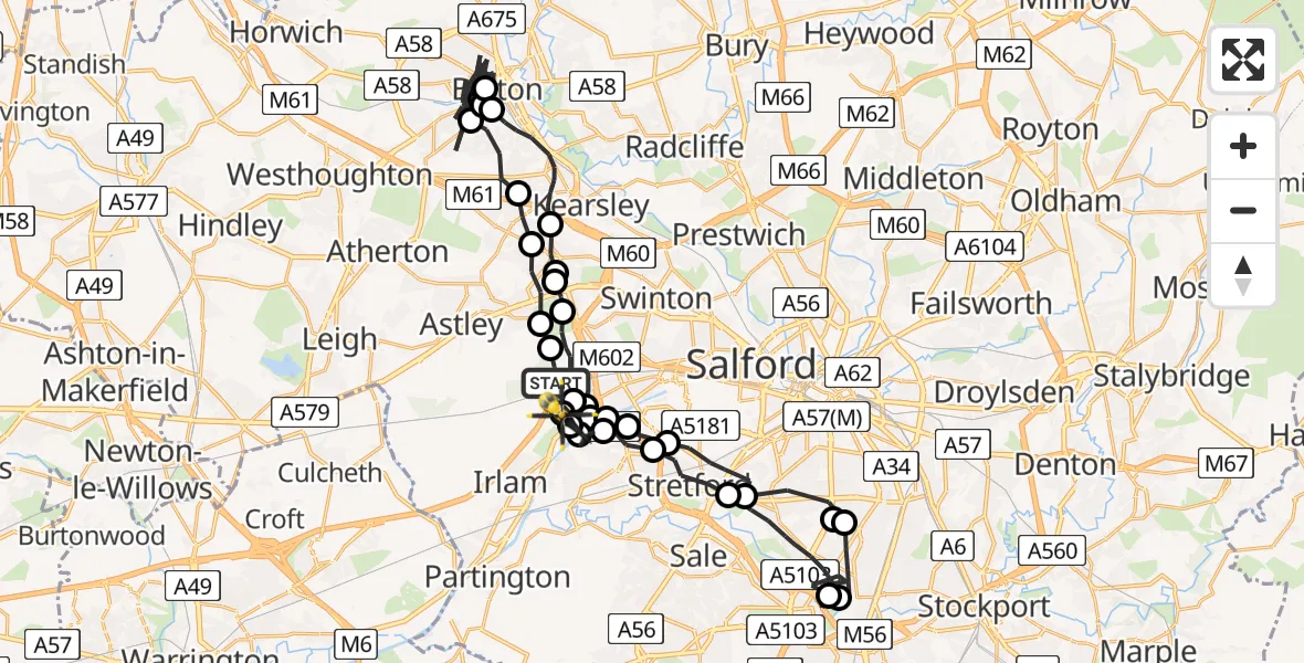 Flight route map: Police Helicopter to Manchester Barton Aerodrome, Manchester Barton Aerodrome