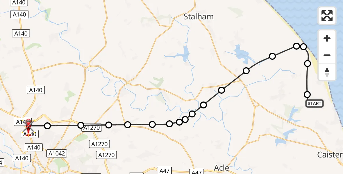 Routekaart van de vlucht: Air Ambulance Helicopter to Norwich Airport, Norwich Airport