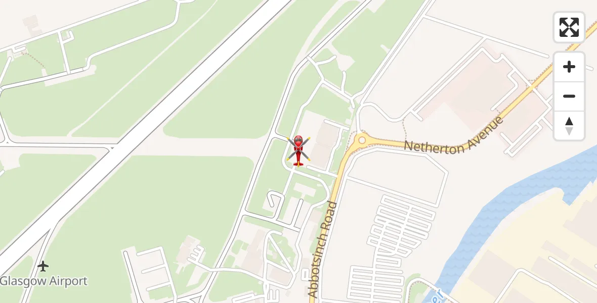 Flight path map showing Air Ambulance Helicopter route from Glasgow Airport to Glasgow Airport