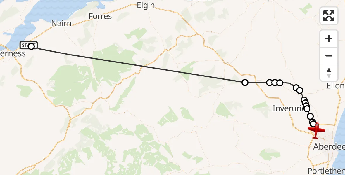 Flight route map: Air Ambulance Aircraft to Aberdeen International Airport, Aberdeen International Airport