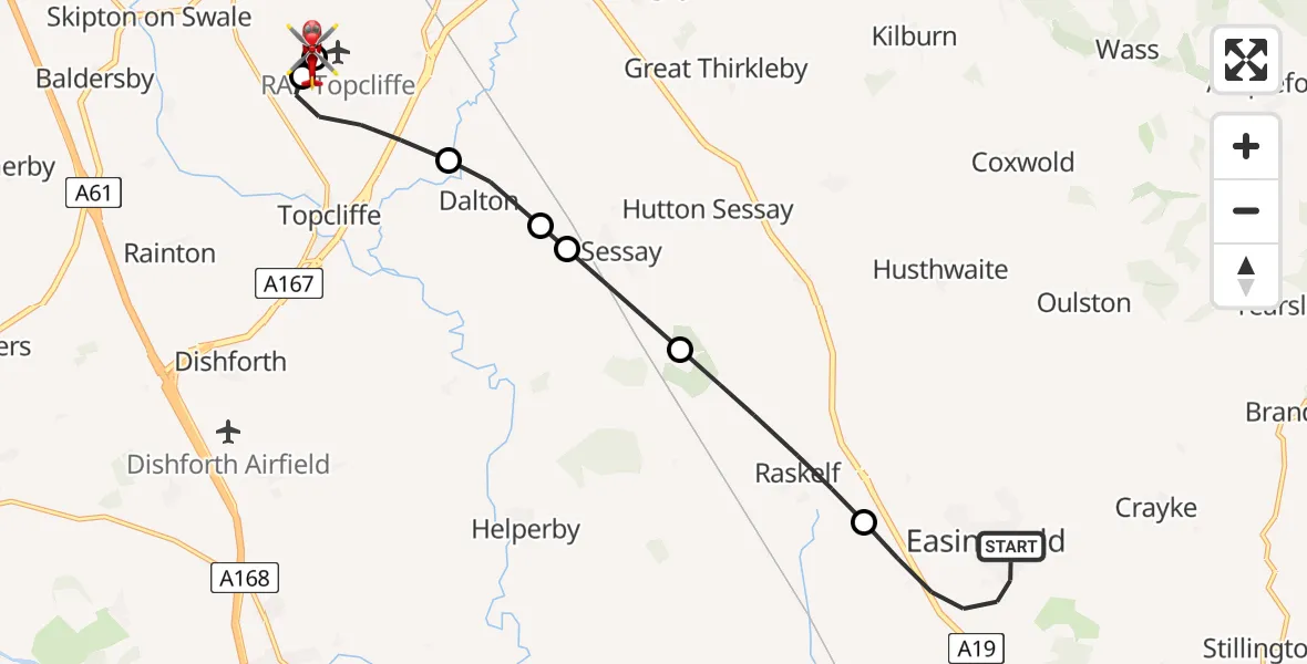 Routekaart van de vlucht: Air Ambulance Helicopter to RAF Topcliffe, RAF Topcliffe