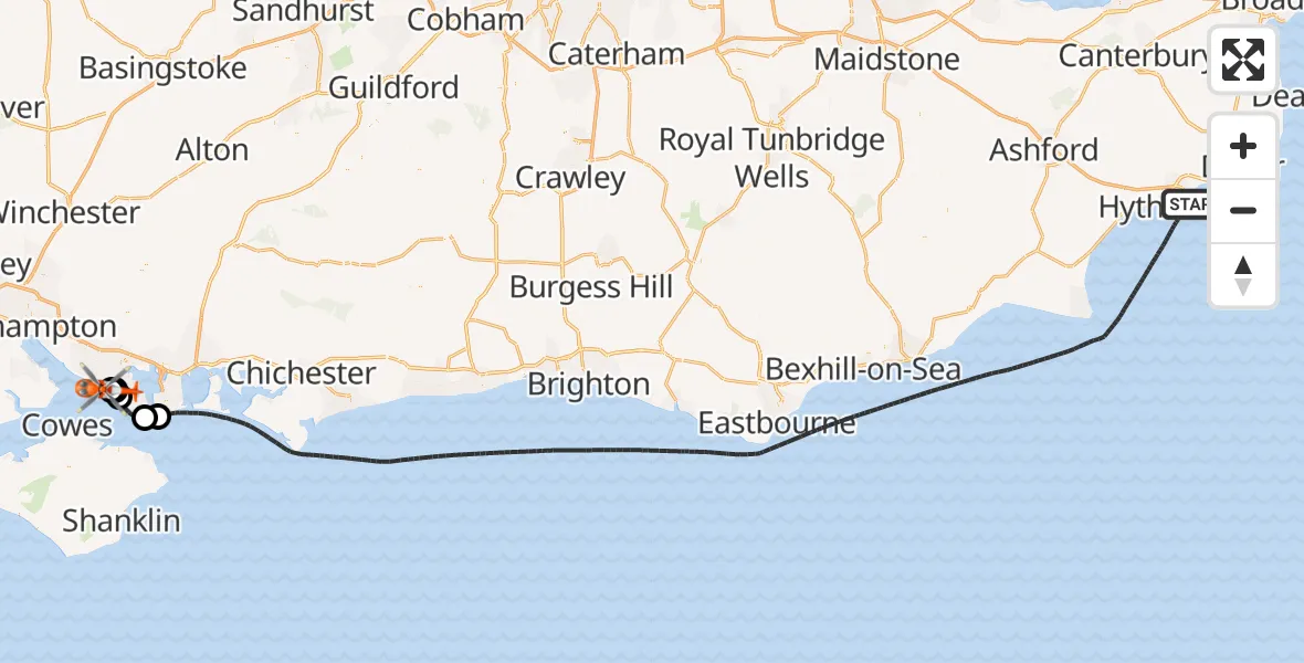 Flight route map: Coastguard Helicopter to Solent Airport, Solent Airport