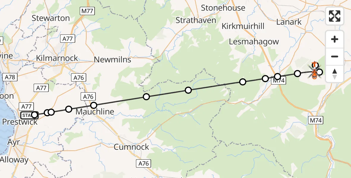 Routekaart van de vlucht: Coastguard Helicopter to Carmichael, Carmichael