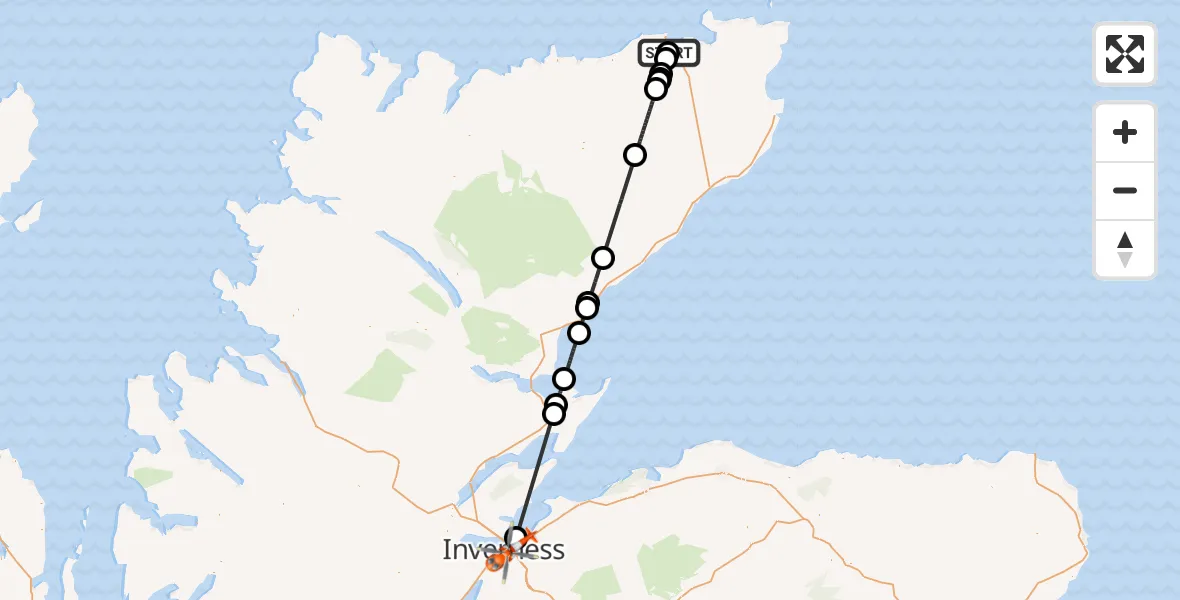 Flight route map: Coastguard Helicopter to Inverness, Sir Walter Scott Drive