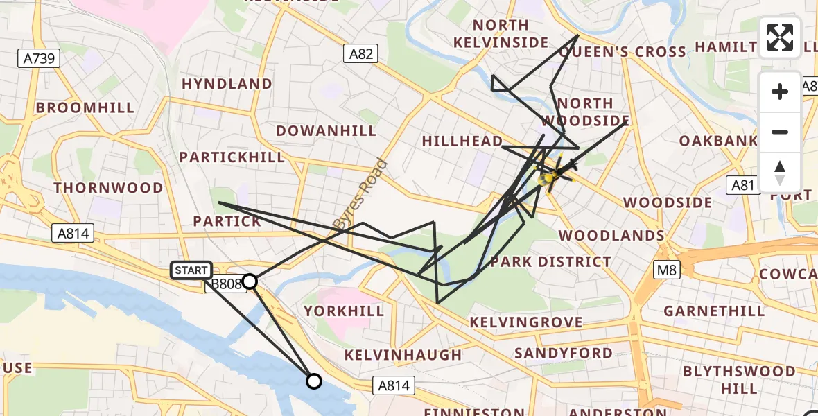 Flight path map showing Police Helicopter route from Glasgow to Glasgow