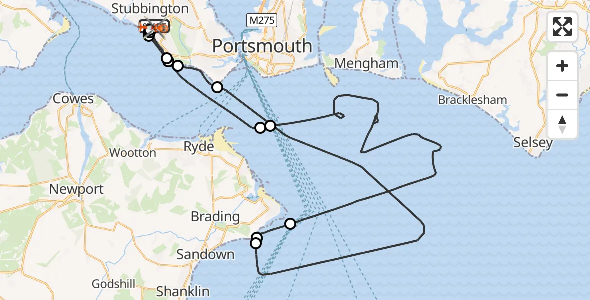 Flight path map showing Coastguard Helicopter route from Solent Airport to Solent Airport