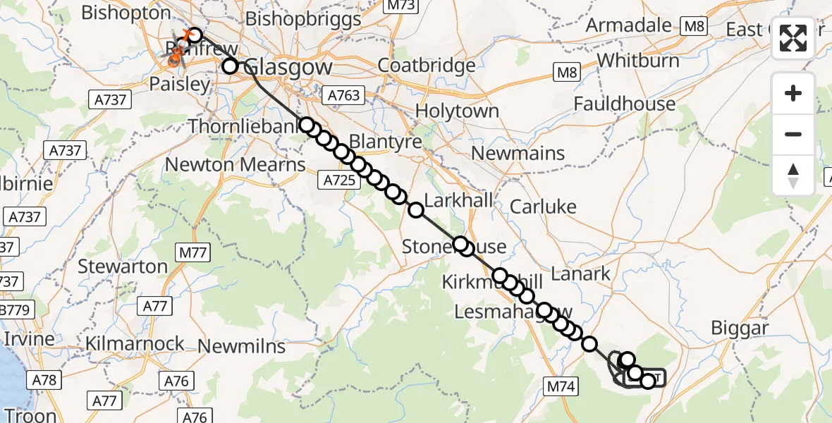Flight route map: Coastguard Helicopter to Glasgow Airport, Glasgow Airport