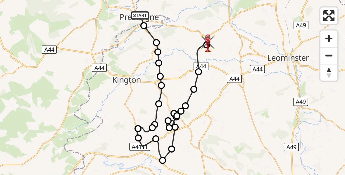 Routekaart van de vlucht: Air Ambulance Helicopter to Shobdon Airfield, Shobdon Airfield