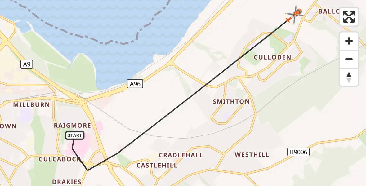 Routekaart van de vlucht: Coastguard Helicopter to Inverness, Barn Church Road
