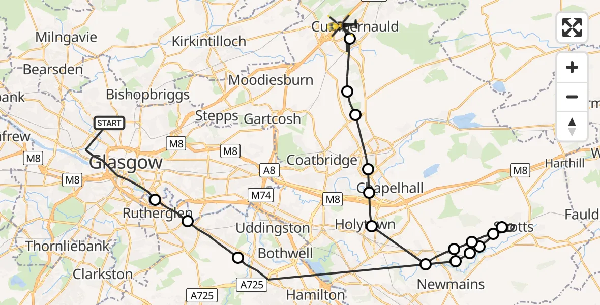 Flight route map: Police Helicopter to Cumbernauld, Berryhill Road