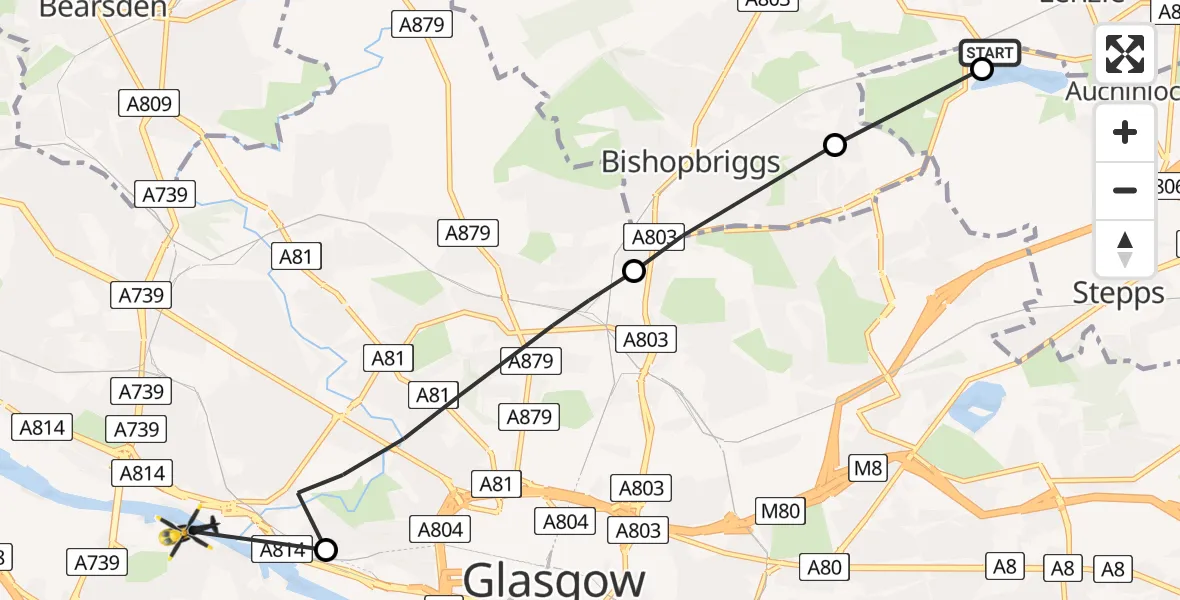 Flight route map: Police Helicopter to Glasgow, Taransay Street