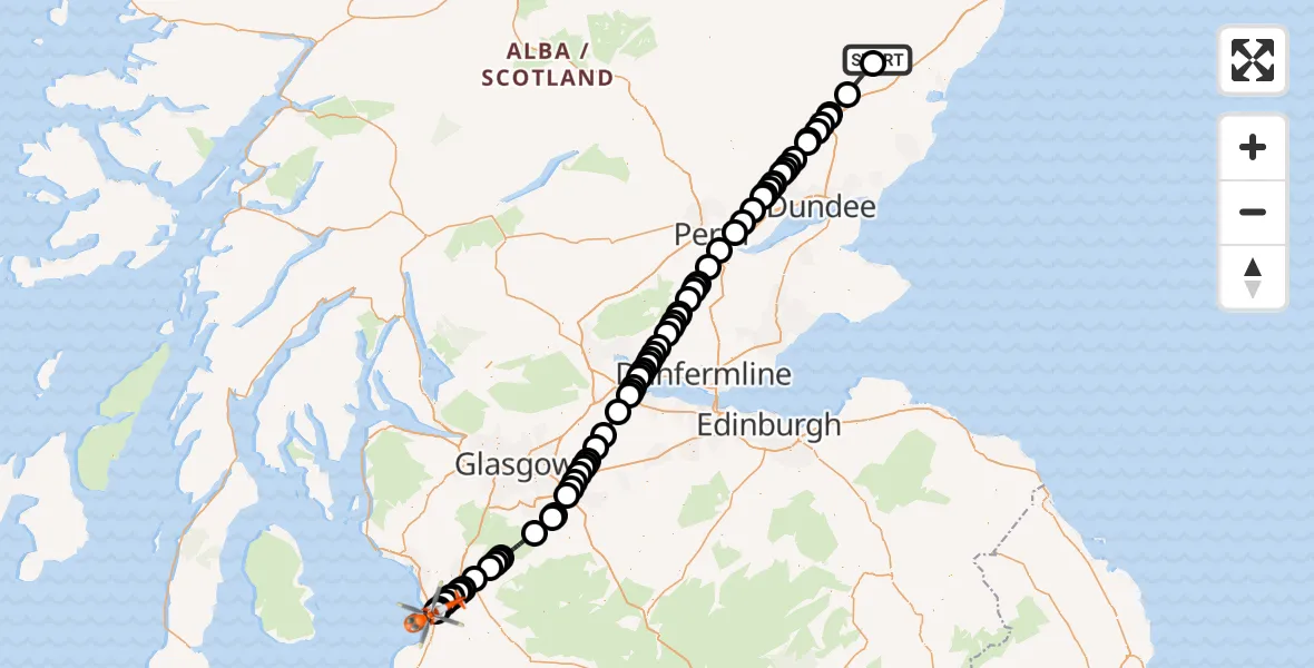Routekaart van de vlucht: Coastguard Helicopter to Glasgow Prestwick Airport, Glasgow Prestwick Airport