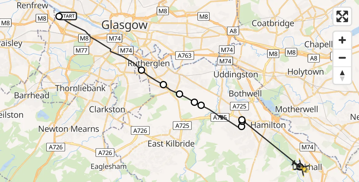 Routekaart van de vlucht: Police Helicopter to Larkhall, Avonbank Road