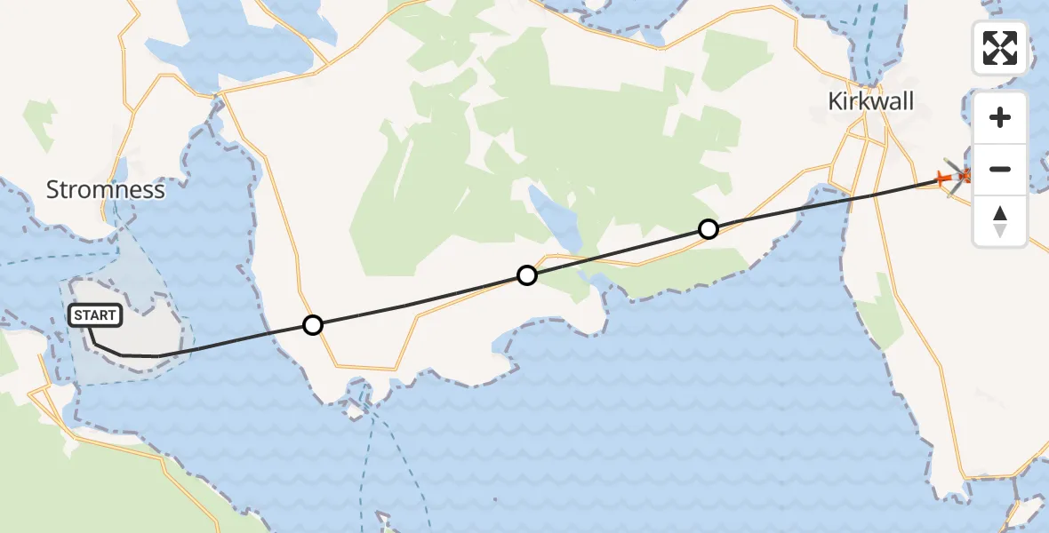 Flight route map: Coastguard Helicopter to Kirkwall, Inganess Road