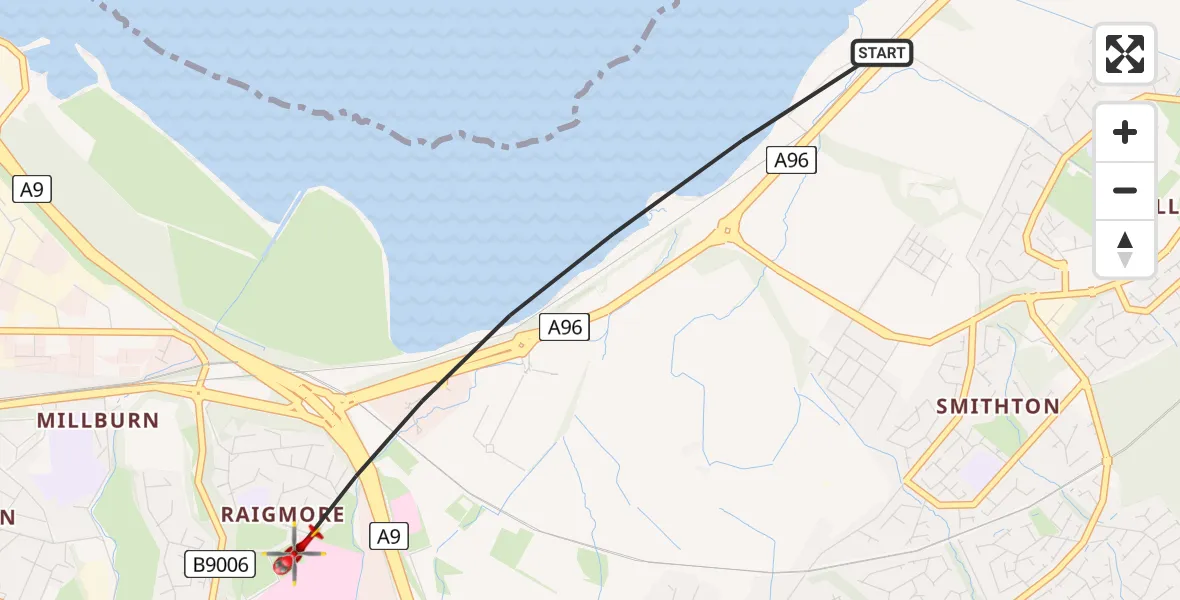 Flight path map showing Air Ambulance Helicopter route from Inverness to Inverness