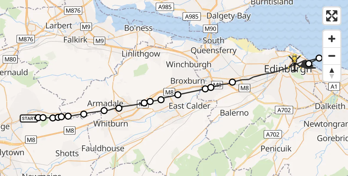 Routekaart van de vlucht: Police Helicopter to City of Edinburgh, Albion Road