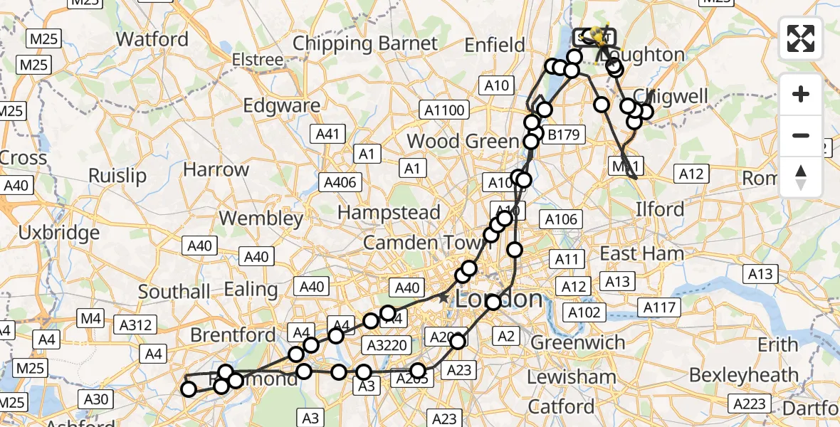Flight route map: Police Helicopter to Sewardstonebury, Hornbeam Lane