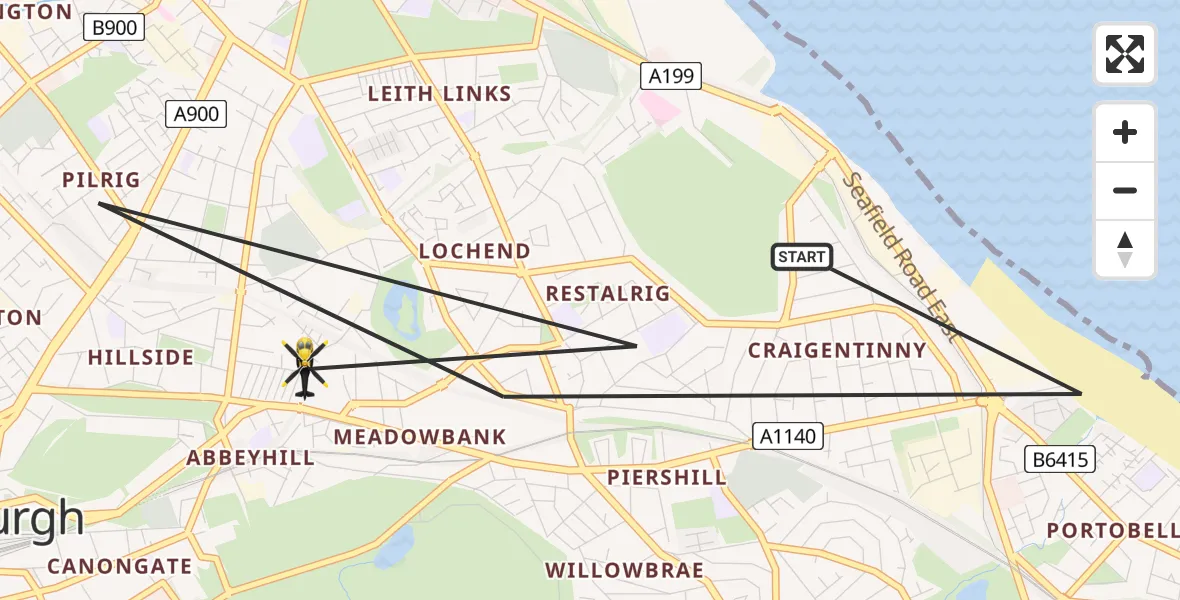 Flight route map: Police Helicopter to City of Edinburgh, Rossie Place