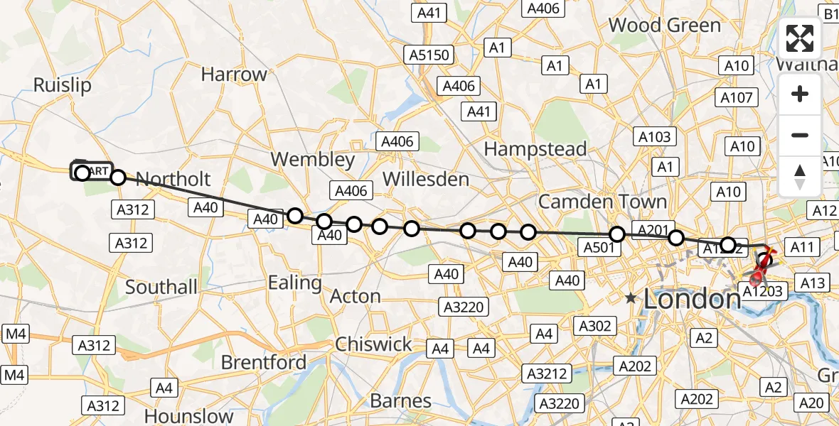 Routekaart van de vlucht: Air Ambulance Helicopter to Royal London Hospital, Royal London Hospital
