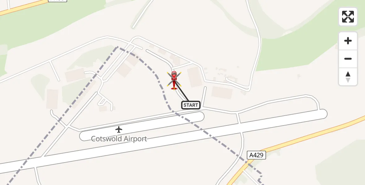 Flight route map: Air Ambulance Helicopter to Cotswold Airport, Cotswold Airport