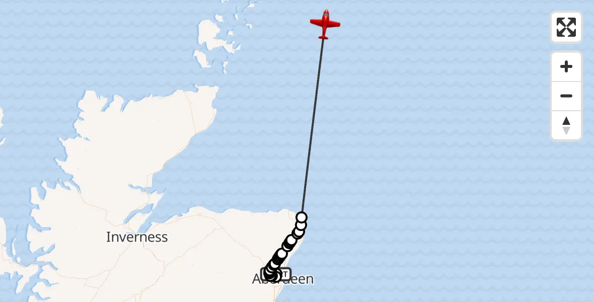 Flight route map: Air Ambulance Aircraft to North Sea, North Sea