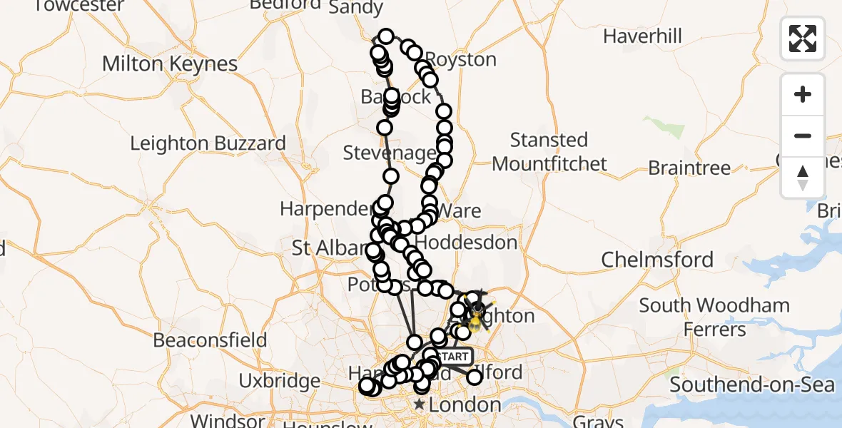 Flight route map: Police Helicopter to Metropolitan Police Air Support Unit Lippitts Hill, Metropolitan Police Air Support Unit Lippitts Hill