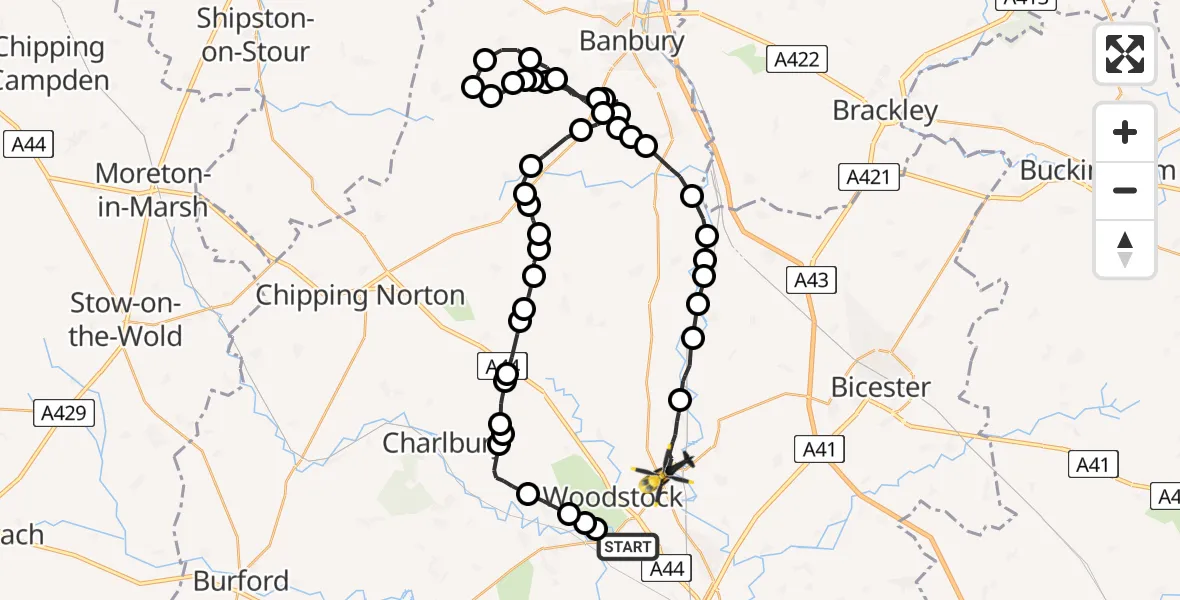 Routekaart van de vlucht: Police Helicopter to Shipton-on-Cherwell, Bunkers Hill