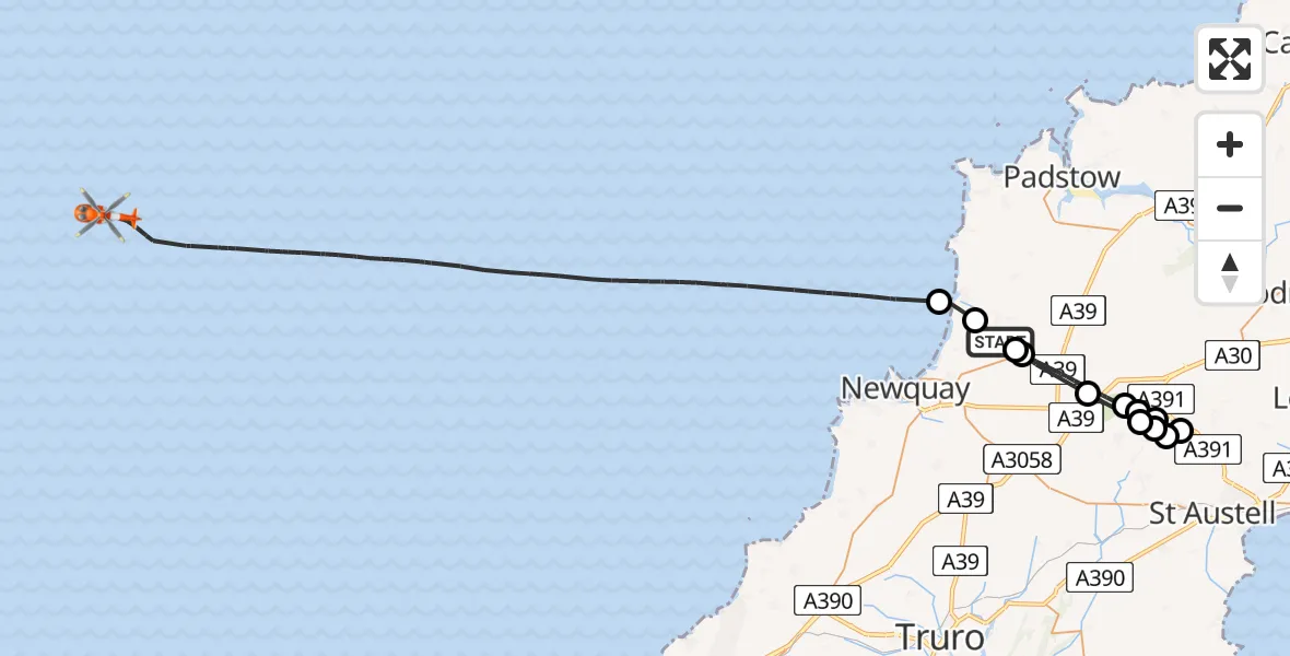 Flight route map: Coastguard Helicopter to Bristol Channel, Bristol Channel