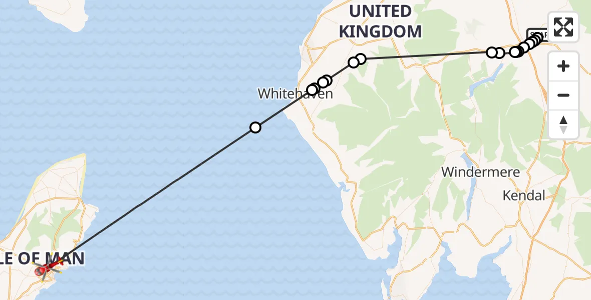 Flight route map: Air Ambulance Helicopter to Irish Sea, Irish Sea
