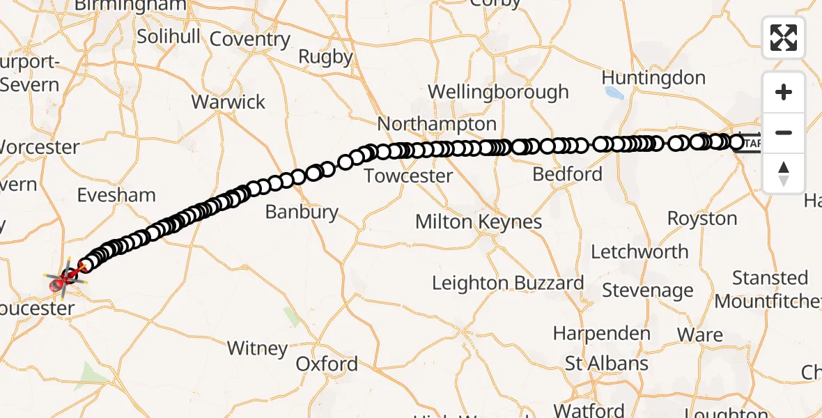 Routekaart van de vlucht: Air Ambulance Helicopter to Uckington, Dog Bark Lane