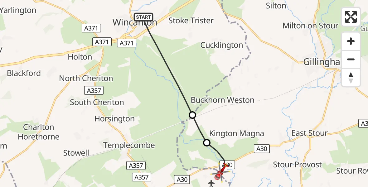 Routekaart van de vlucht: Air Ambulance Helicopter to Henstridge, Henstridge Airfield