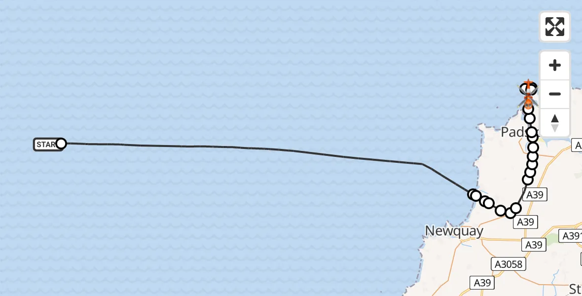 Flight route map: Coastguard Helicopter to New Polzeath, Atlantic Terrace