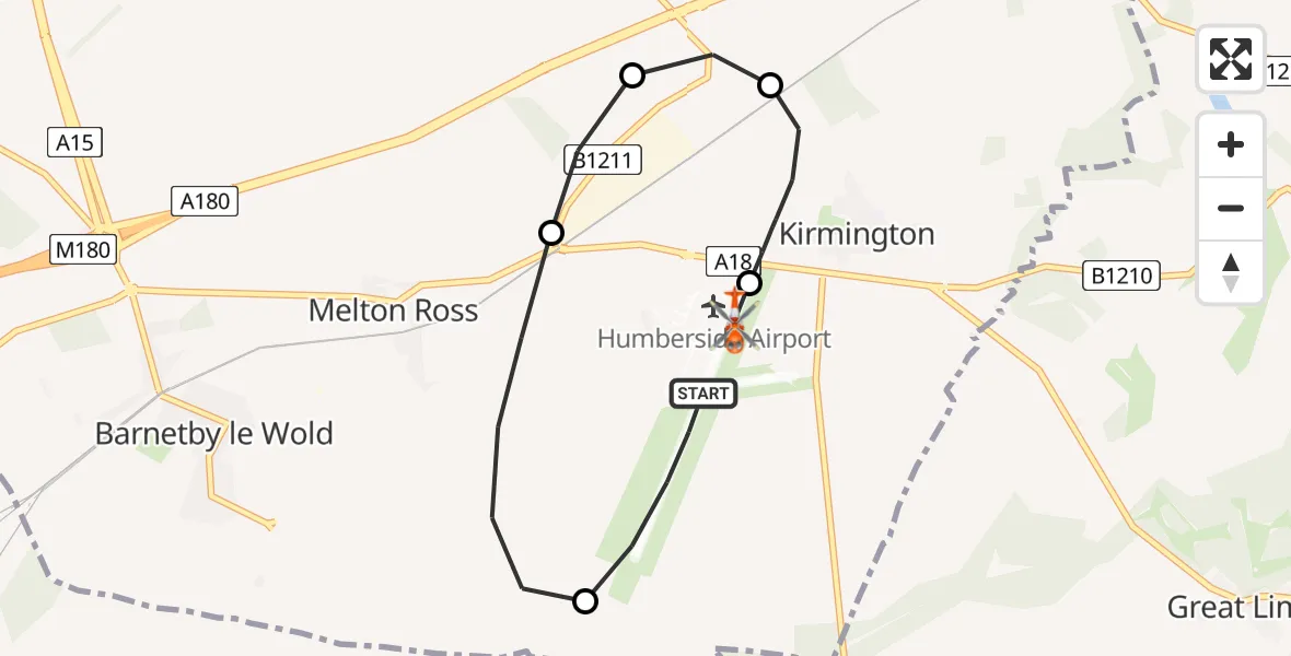 Flight route map: Coastguard Helicopter to Humberside Airport, Humberside Airport