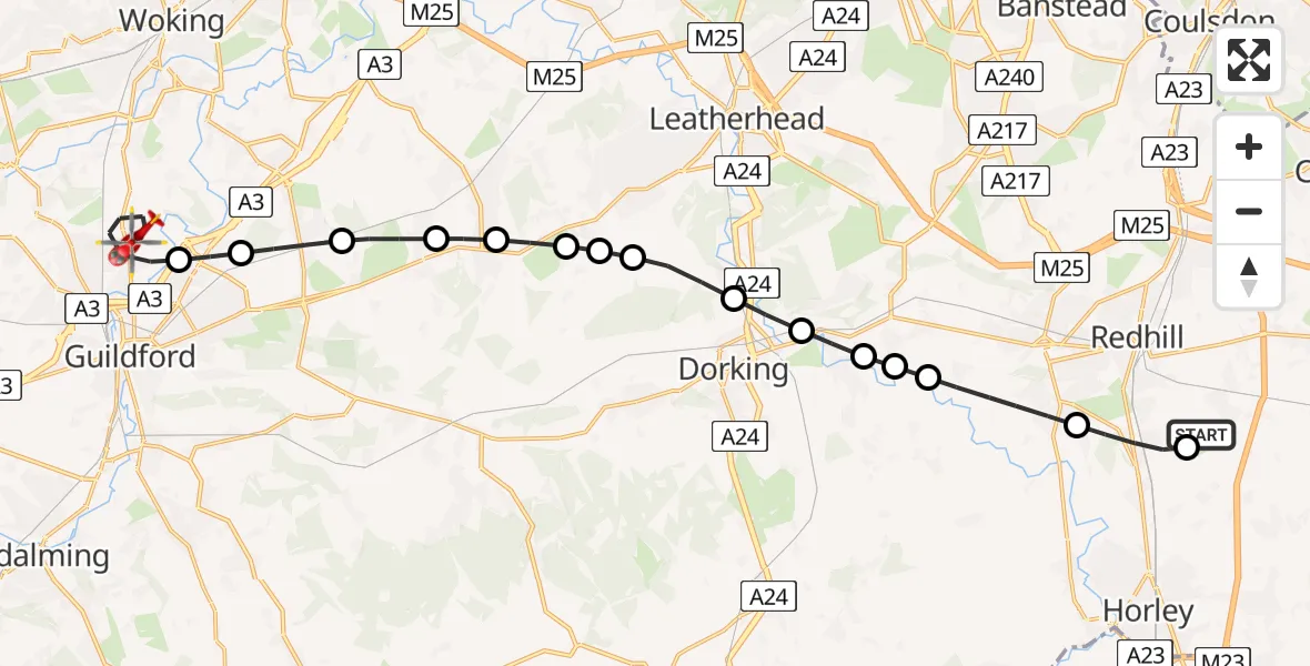 Flight route map: Air Ambulance Helicopter to Jacobs Well, White House Lane