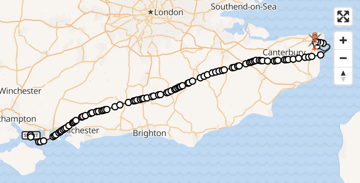 Flight route map: Coastguard Helicopter to Manston Airport, Manston Airport