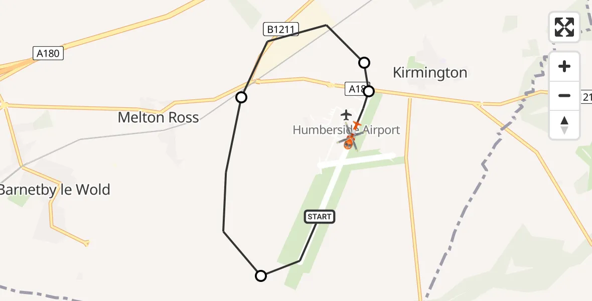 Flight route map: Coastguard Helicopter to Humberside Airport, Humberside Airport